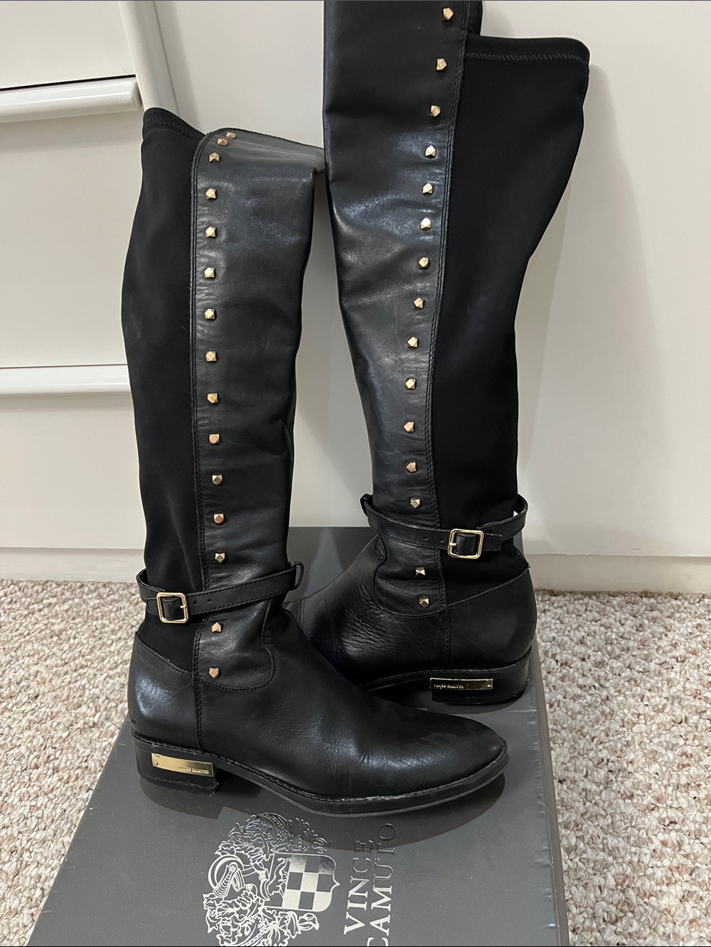 Vince Camuto Black Over-the-Knee Studded Boots